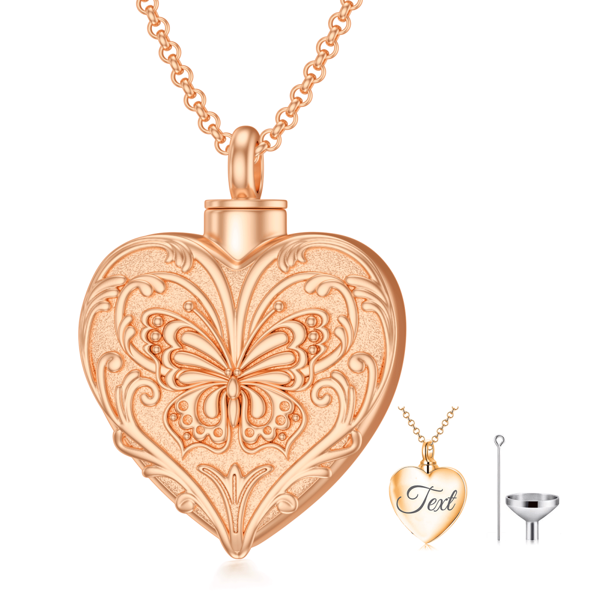 10K Rose Gold & Personalized Engraving Butterfly Urn Necklace for Ashes-1