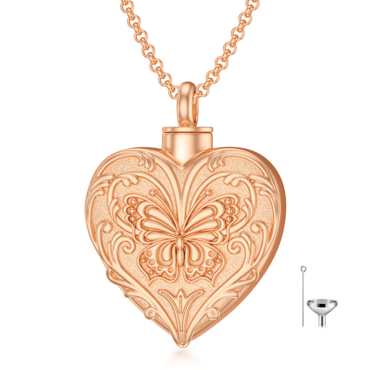 10K Rose Gold & Personalized Engraving Butterfly Urn Necklace for Ashes-3