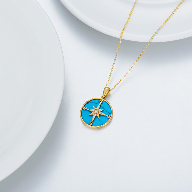 Collier pendentif boussole en or 14K avec turquoise ronde-3