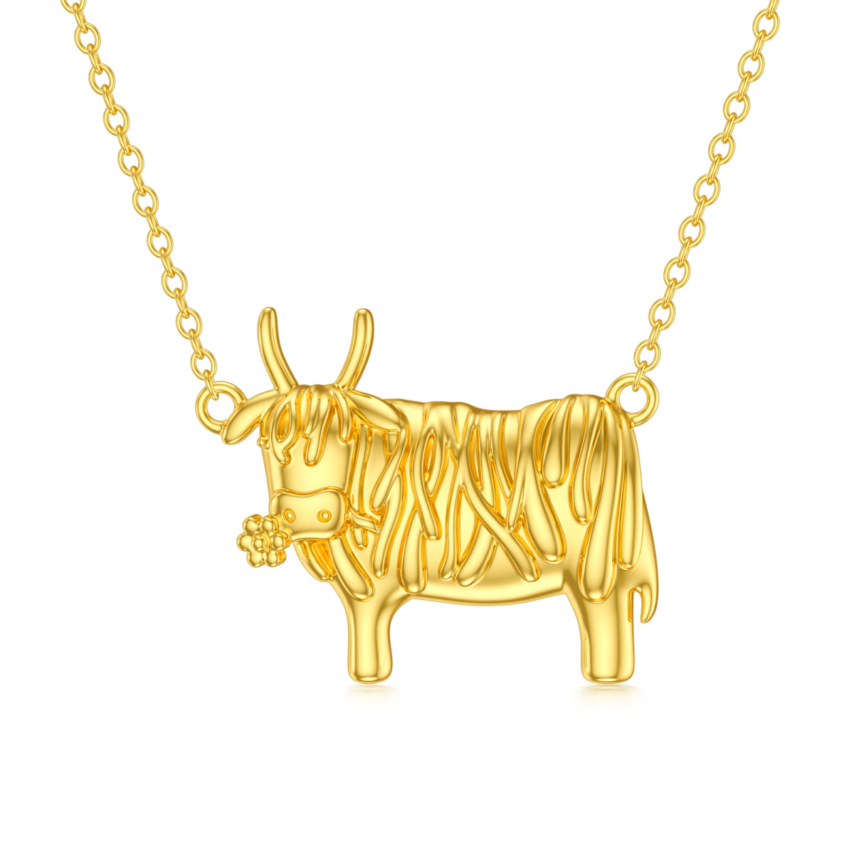 14K Gold Highland Cow Pendant Necklace-1