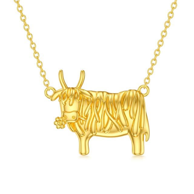 14K Gold Highland Cow Pendant Necklace-0