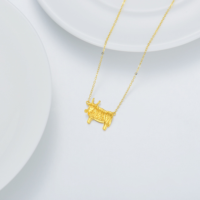 14K Gold Highland Cow Anhänger Halskette-3