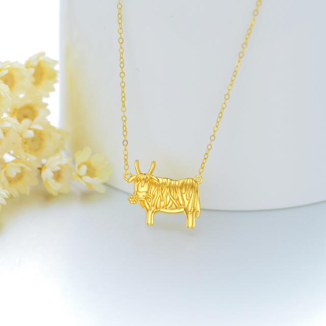 14K Gold Highland Cow Pendant Necklace-2
