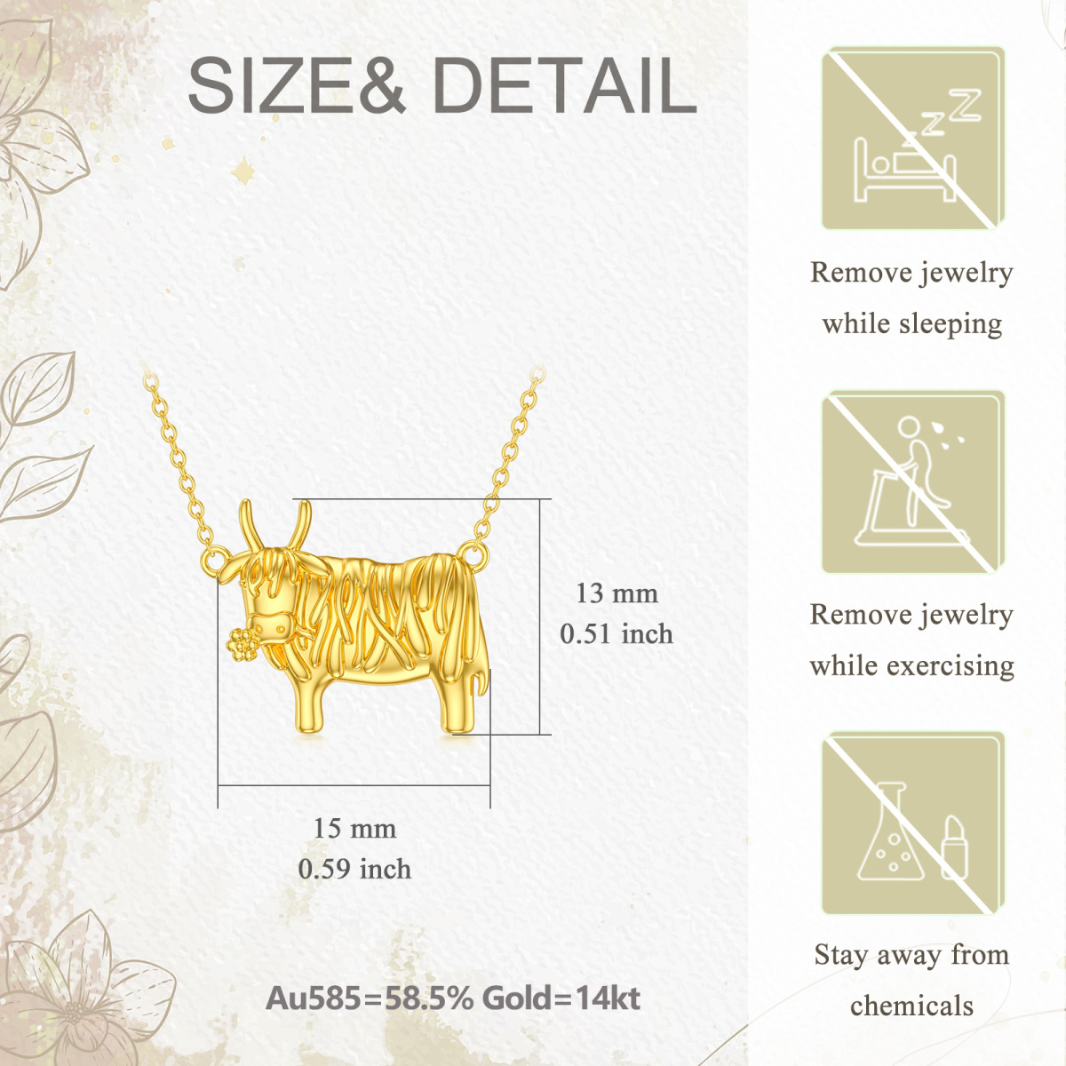 14K Gold Highland Cow Pendant Necklace-5