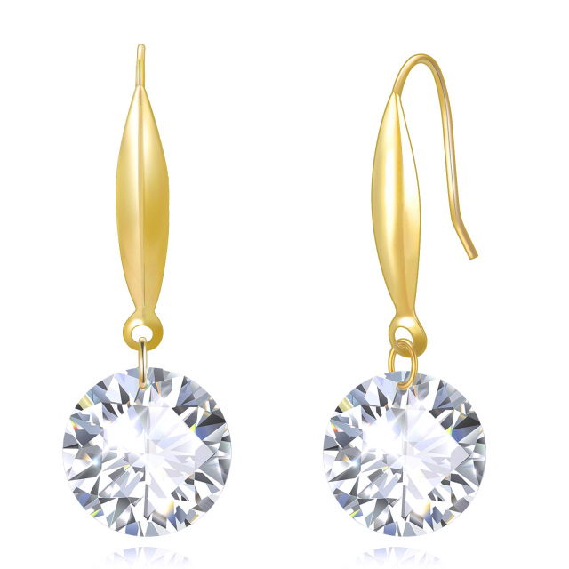 18K Gold Circular Shaped Cubic Zirconia Drop Earrings-0