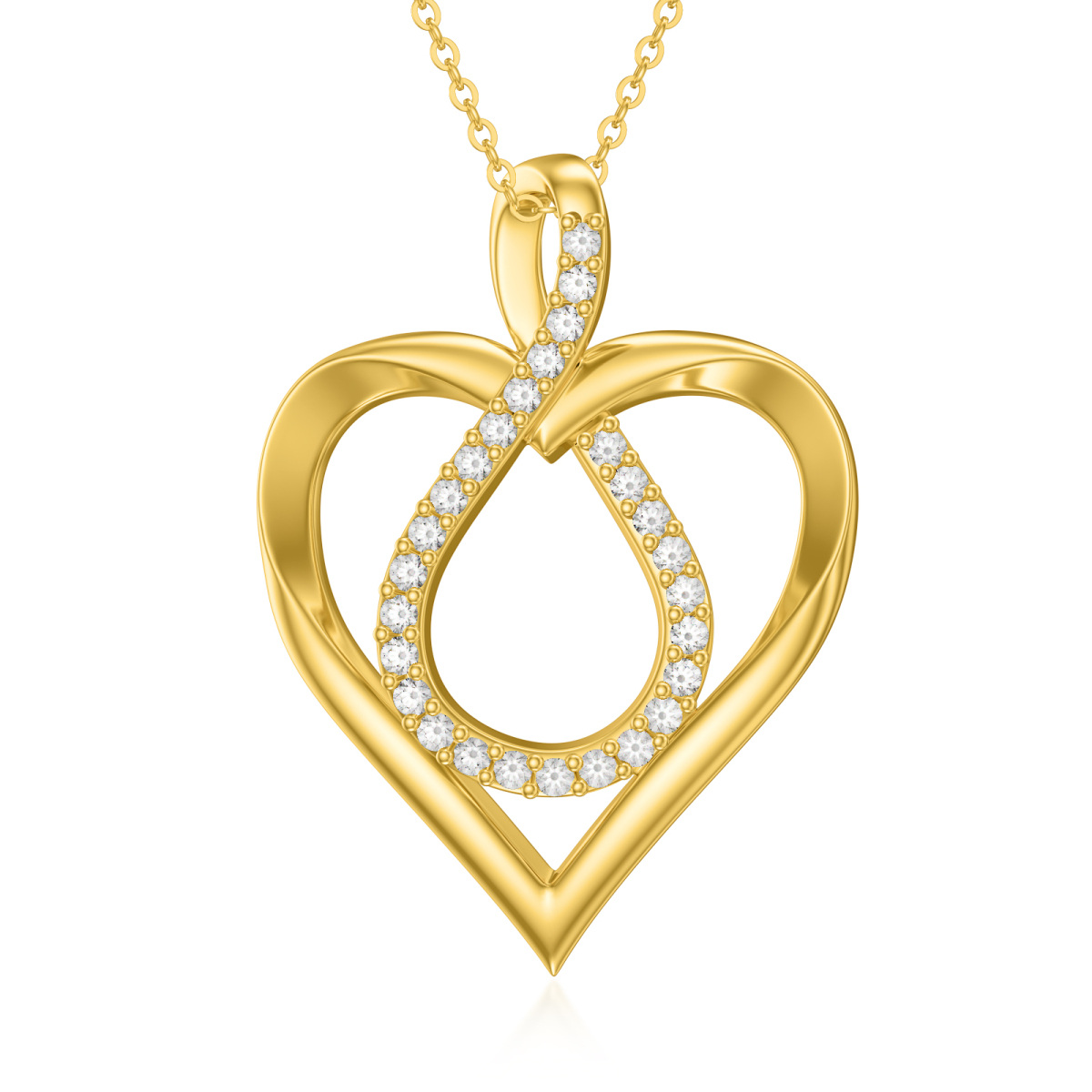 Collier en or 14K à pendentifs en zircon cubique avec symbole du coeur et de l'infini-1