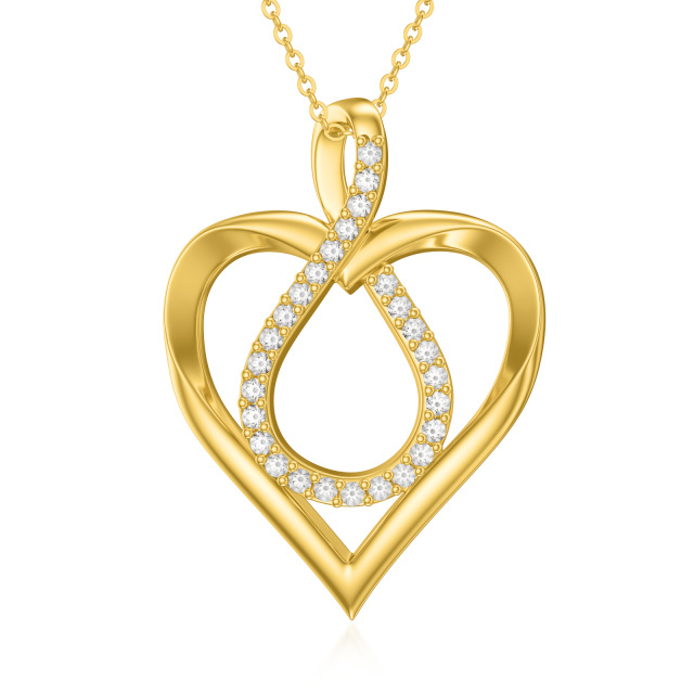Collar colgante de oro de 14 quilates con circonita cúbica, corazón y símbolo del infinito-0
