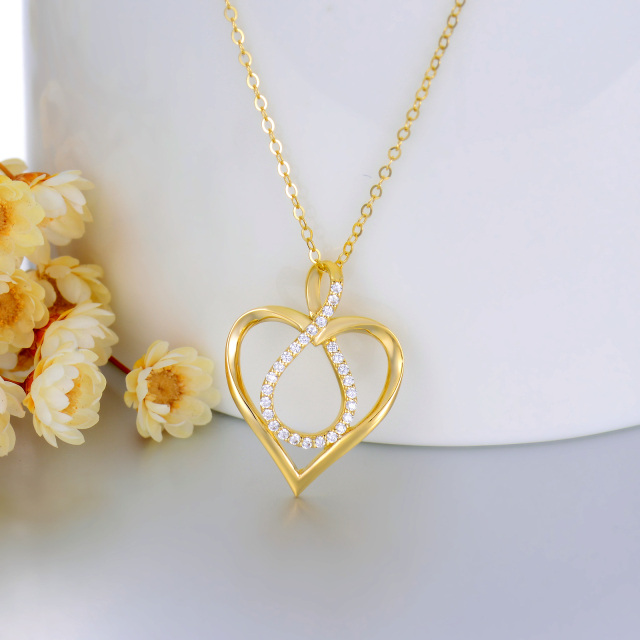14K Gold Cubic Zirconia Heart & Infinity Symbol Pendant Necklace-3