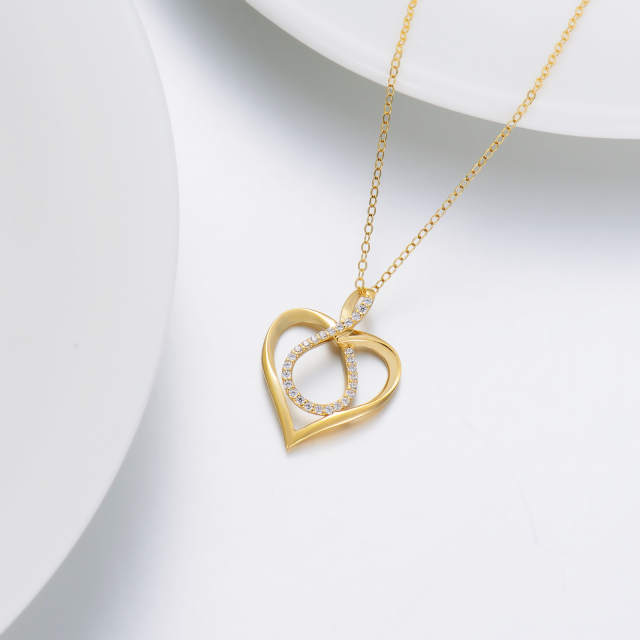 14K Gold Cubic Zirkonia Herz & Unendlichkeit Symbol Anhänger Halskette-4