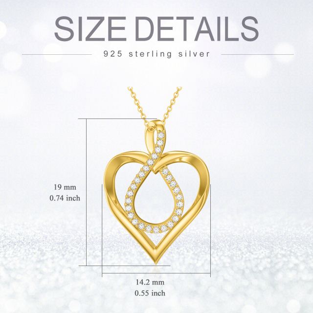 Collier en or 14K à pendentifs en zircon cubique avec symbole du coeur et de l'infini-5