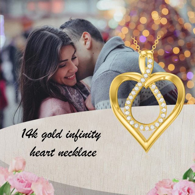 14K Gold Cubic Zirkonia Herz & Unendlichkeit Symbol Anhänger Halskette-2