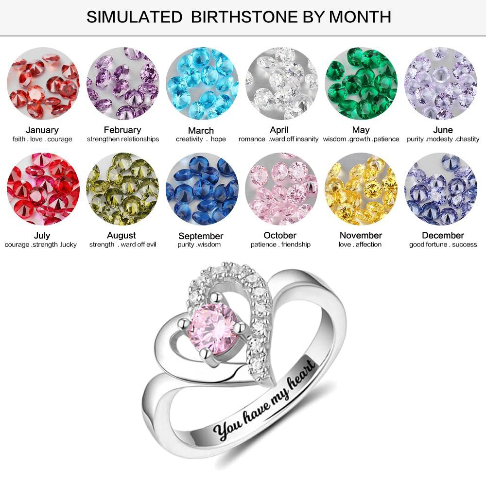 Sterling Silver Circular Shaped Cubic Zirconia Personalized Birthstone Ring-6