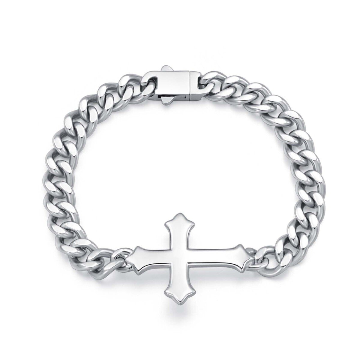Sterling Silver Cross Pendant Bracelet for Men-1