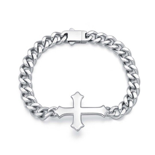 Pulseira masculina de prata esterlina 925 com cruz gótica como presente para mulheres