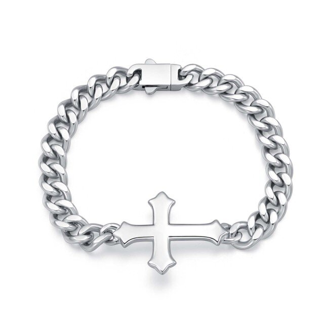 Sterling Silver Cross Pendant Bracelet for Men-0