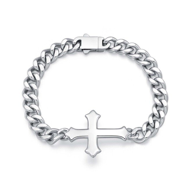 Pulseira masculina de prata esterlina 925 com cruz gótica como presente para mulheres-0