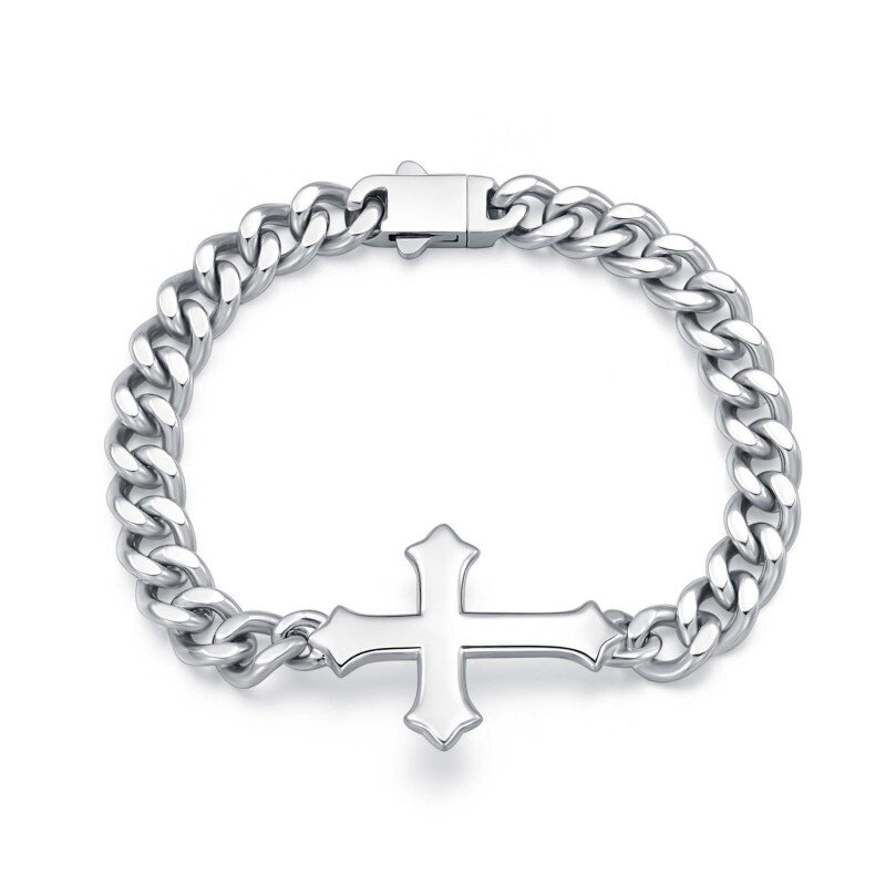 Bracelet en argent sterling avec pendentif en forme de croix pour hommes
