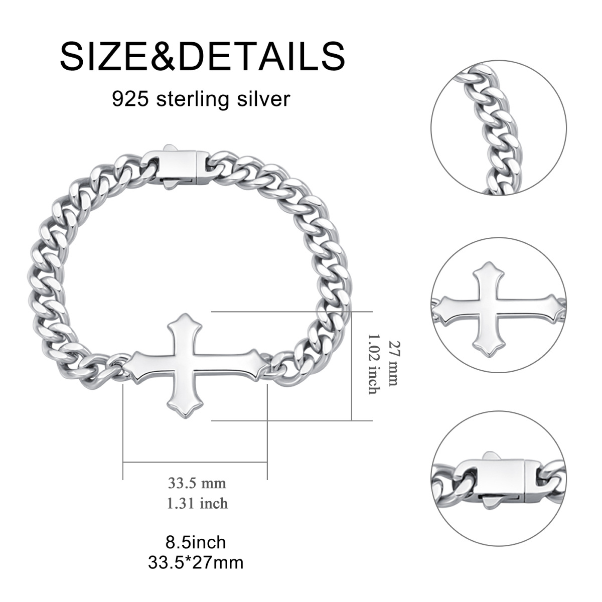 Sterling Silver Cross Pendant Bracelet for Men-7