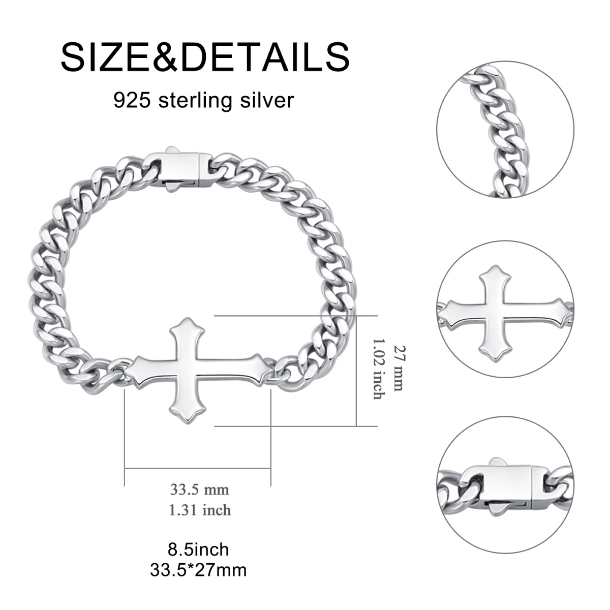 Pulsera Colgante Cruz de Plata de Ley para Hombre-7