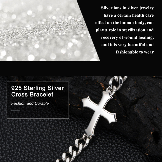 Sterling Silver Cross Pendant Bracelet for Men-5