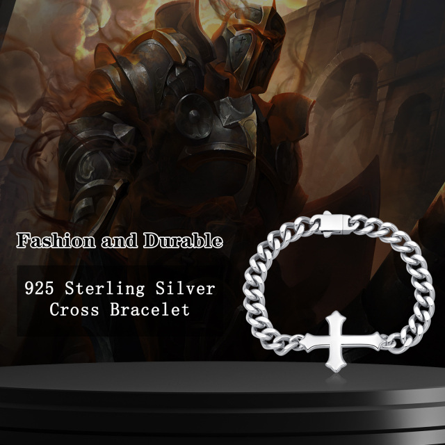 Sterling Silver Cross Pendant Bracelet for Men-2