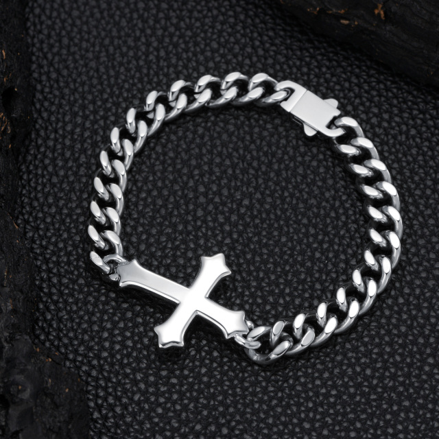 Sterling Silver Cross Pendant Bracelet for Men-3