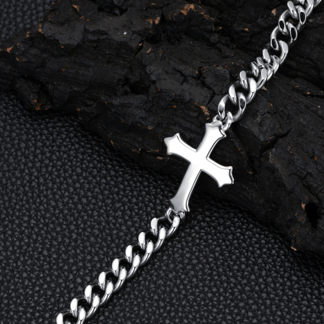 Sterling Silver Cross Pendant Bracelet for Men-4