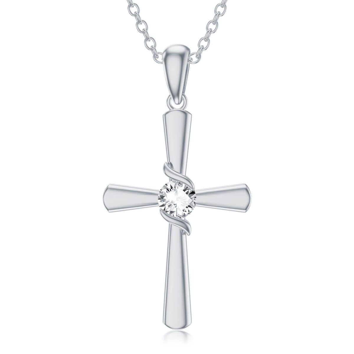 Collier en argent sterling avec pendentif croix en zircon cubique de forme circulaire-1