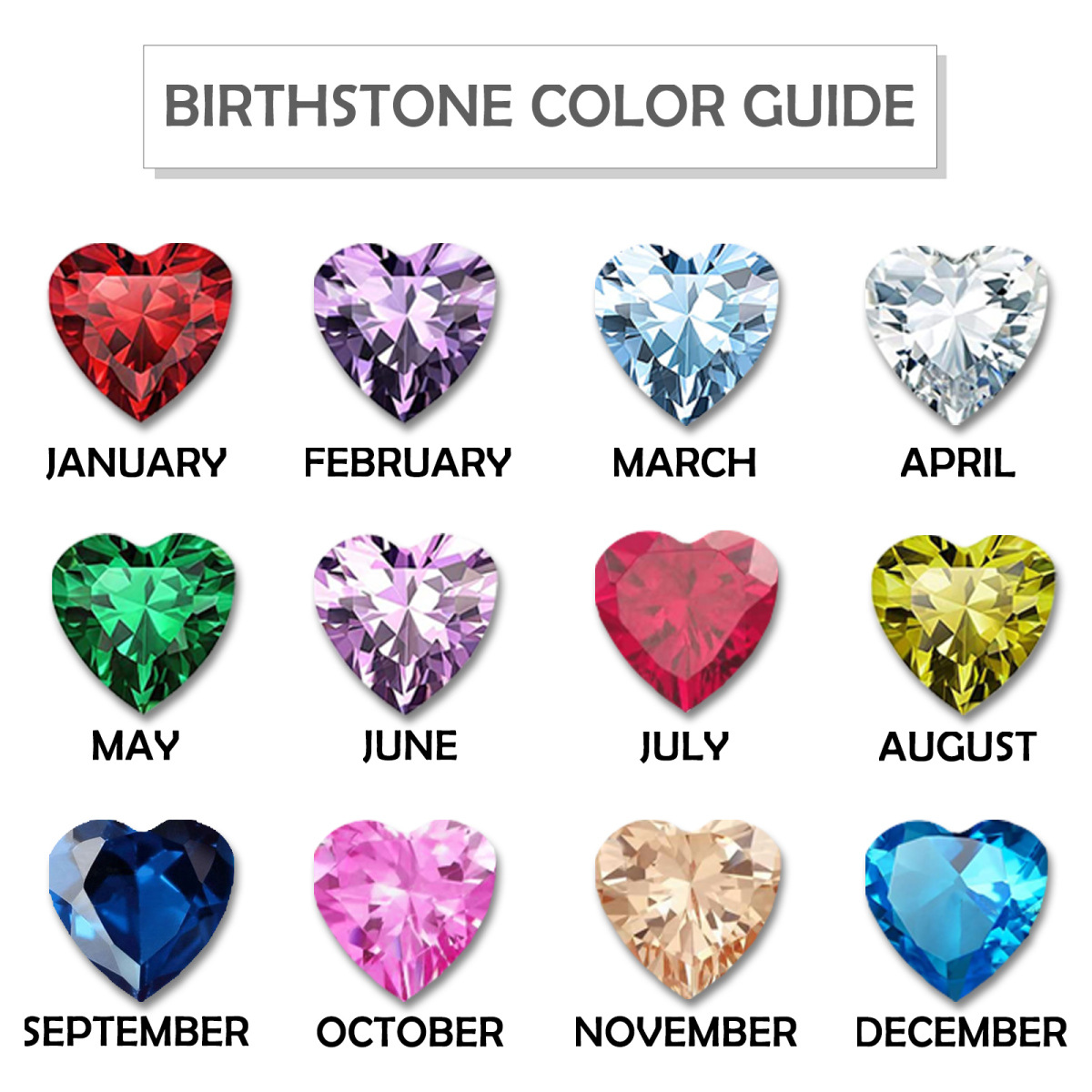 Sterling Silver Heart Crystal Birthstone Ring-6