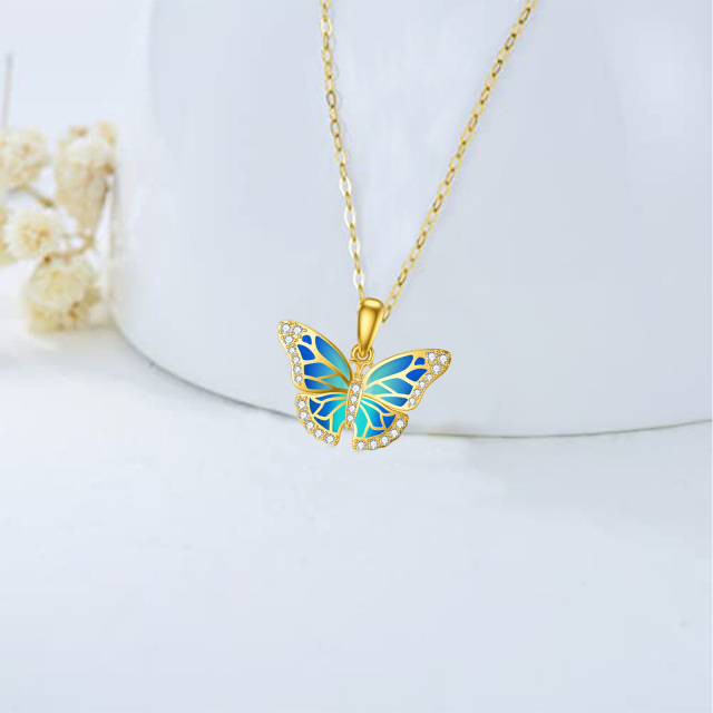14K Gold Cubic Zirconia & Opal Butterfly Pendant Necklace-3