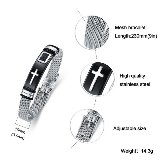 Stainless Steel with White Gold Plated Cross Plain Bangle for Men-4