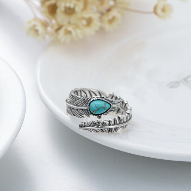 Sterling Silver Oval Turquoise Feather Ring with Engraved Word-5