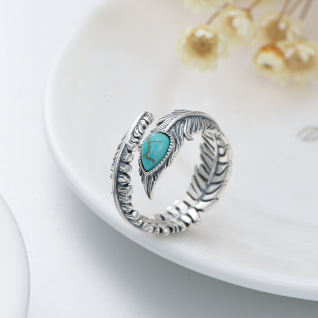 Sterling Silver Oval Turquoise Feather Ring with Engraved Word-4