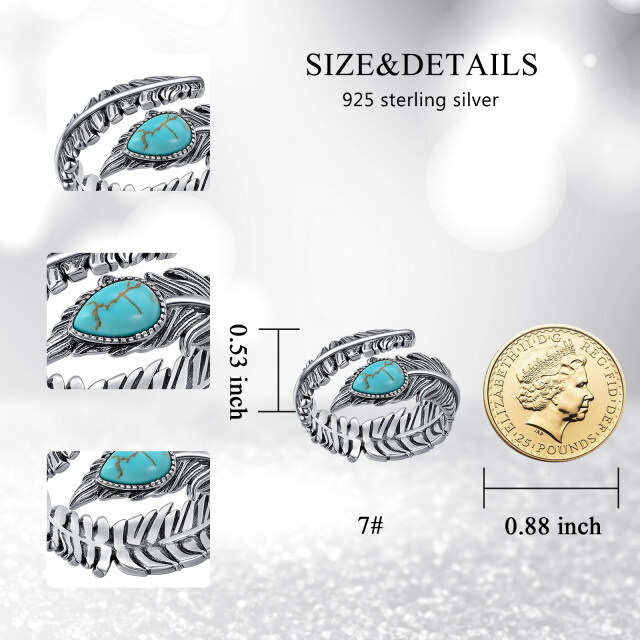 Sterling Silver Oval Turquoise Feather Ring with Engraved Word-3