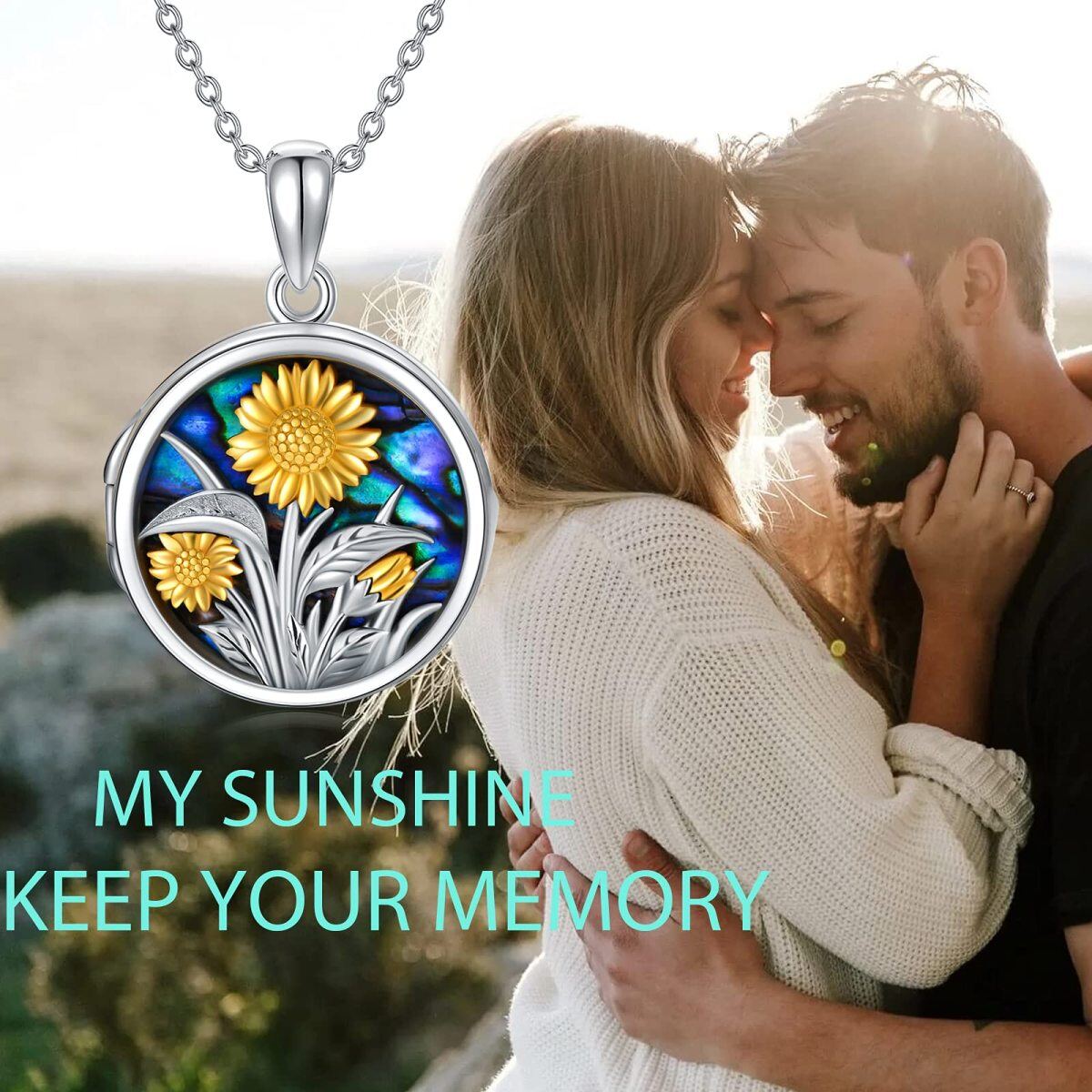 Sterling Silber Sonnenblume personalisierte Foto Medaillon Halskette-8