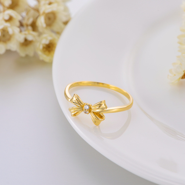 14K Gold Diamant personalisierte Gravur Schleife Ring-4