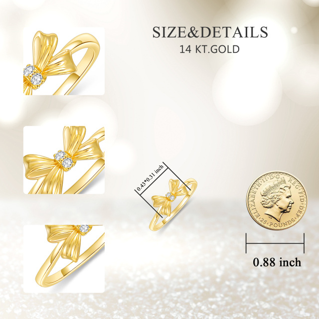 Anillo de lazo con grabado personalizado de diamantes en oro de 14 quilates-3