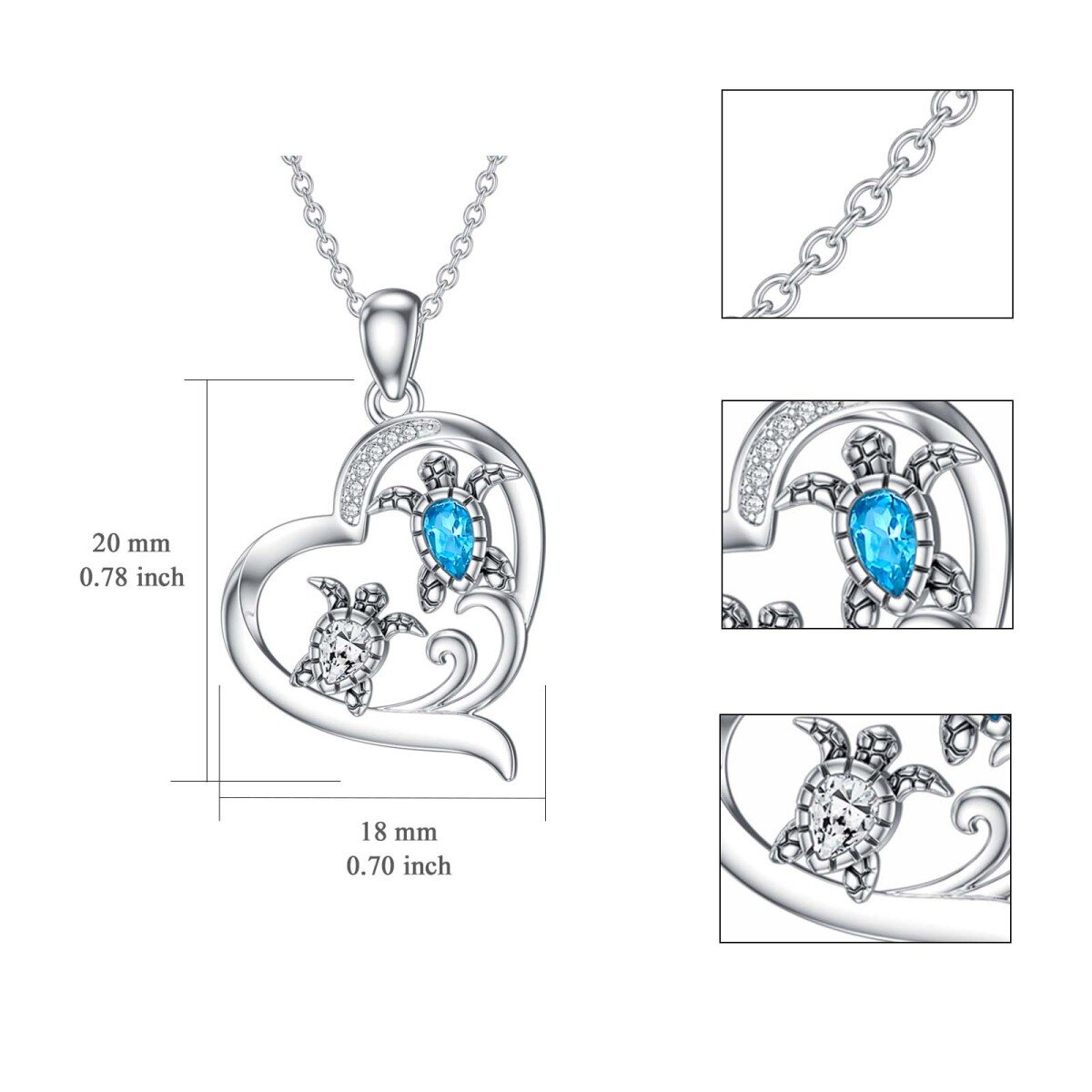 Collier en argent sterling avec pendentif tortue de mer et coeur en cristal, zircon cubiqu-5