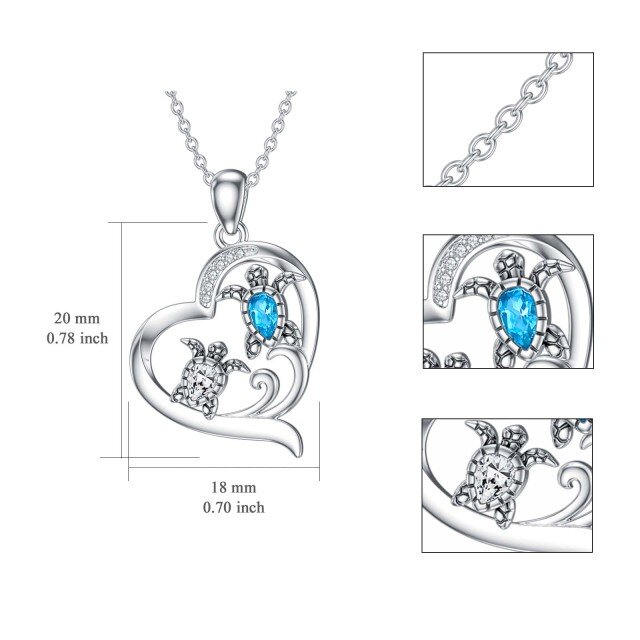 Sterling Silver Crystal & Cubic Zirconia & Topaz Sea Turtle & Heart Pendant Necklace-4