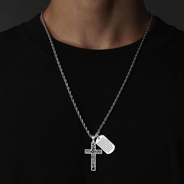 Sterling Silver Cross Pendant Necklace for Men-2