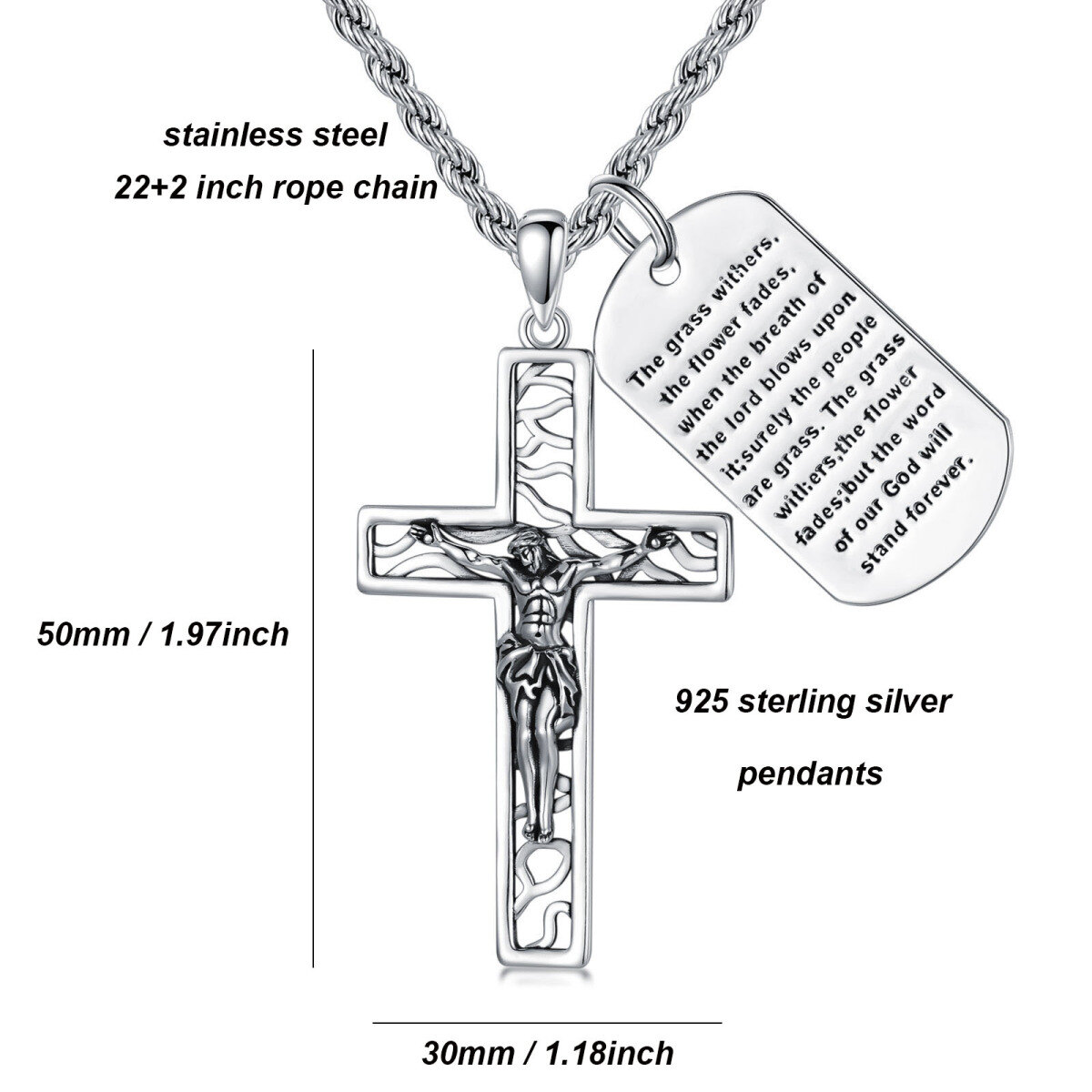 Collar de plata de ley con colgante en forma de cruz para hombre-7