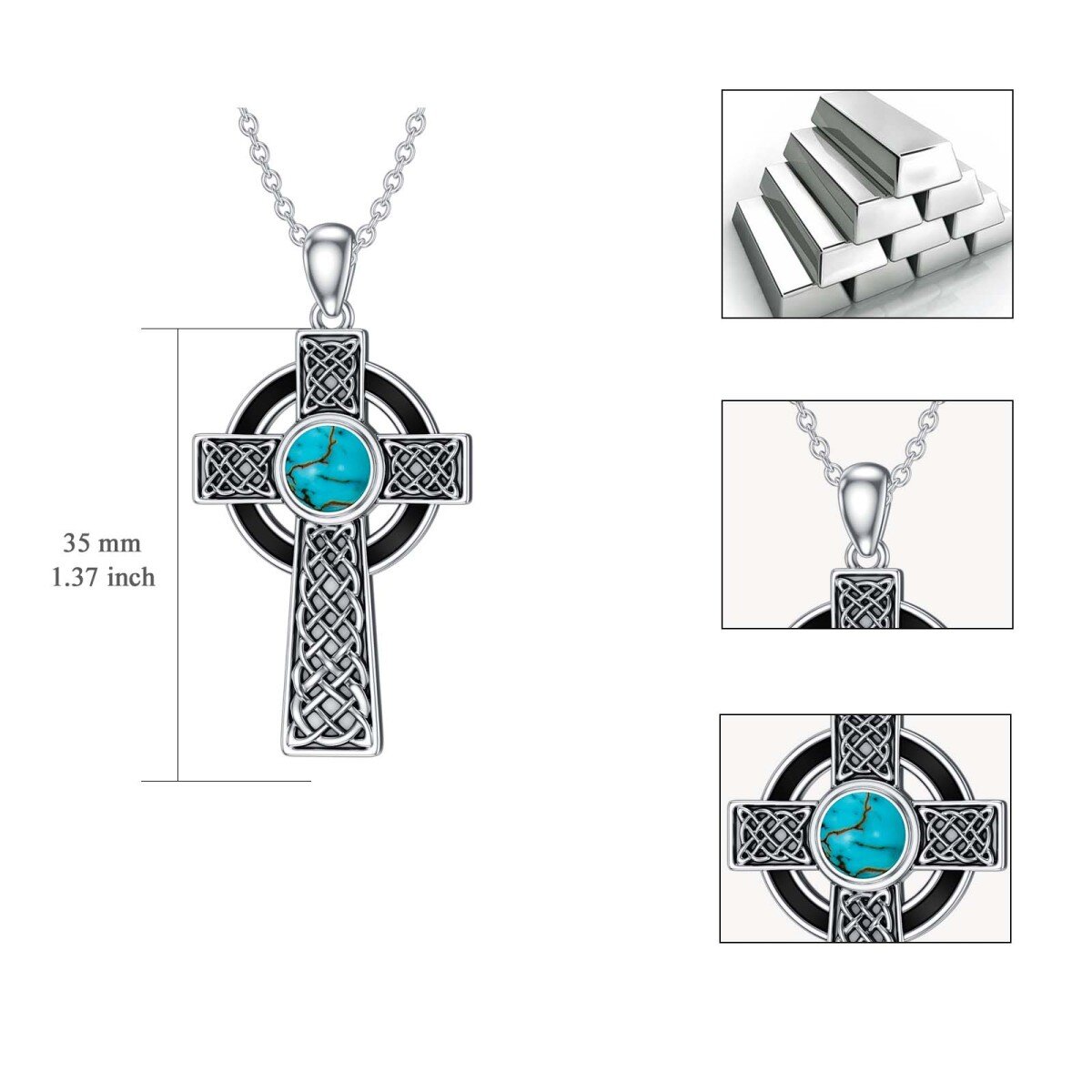 S925 Sterling Silver Turquoise Celtic Knot Cross Necklace for Women-6