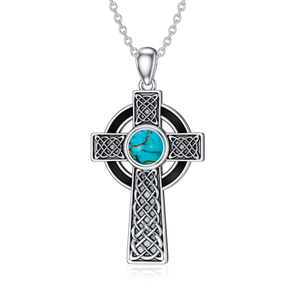 S925 Sterling Silver Turquoise Celtic Knot Cross Necklace for Women-1