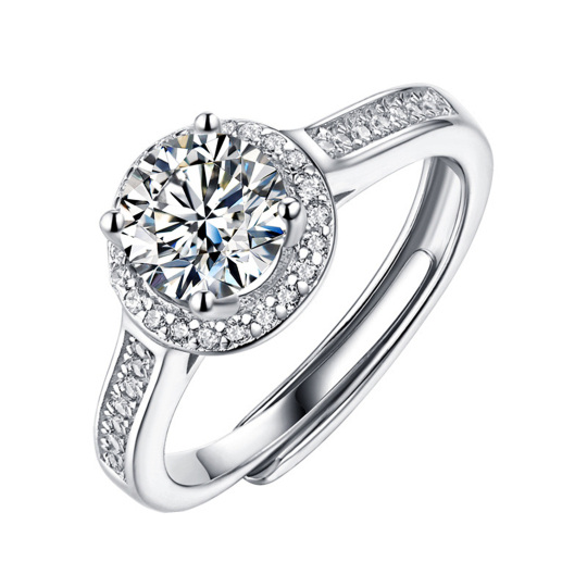 Sterling Silver Circular Shaped Moissanite Round Engagement Ring