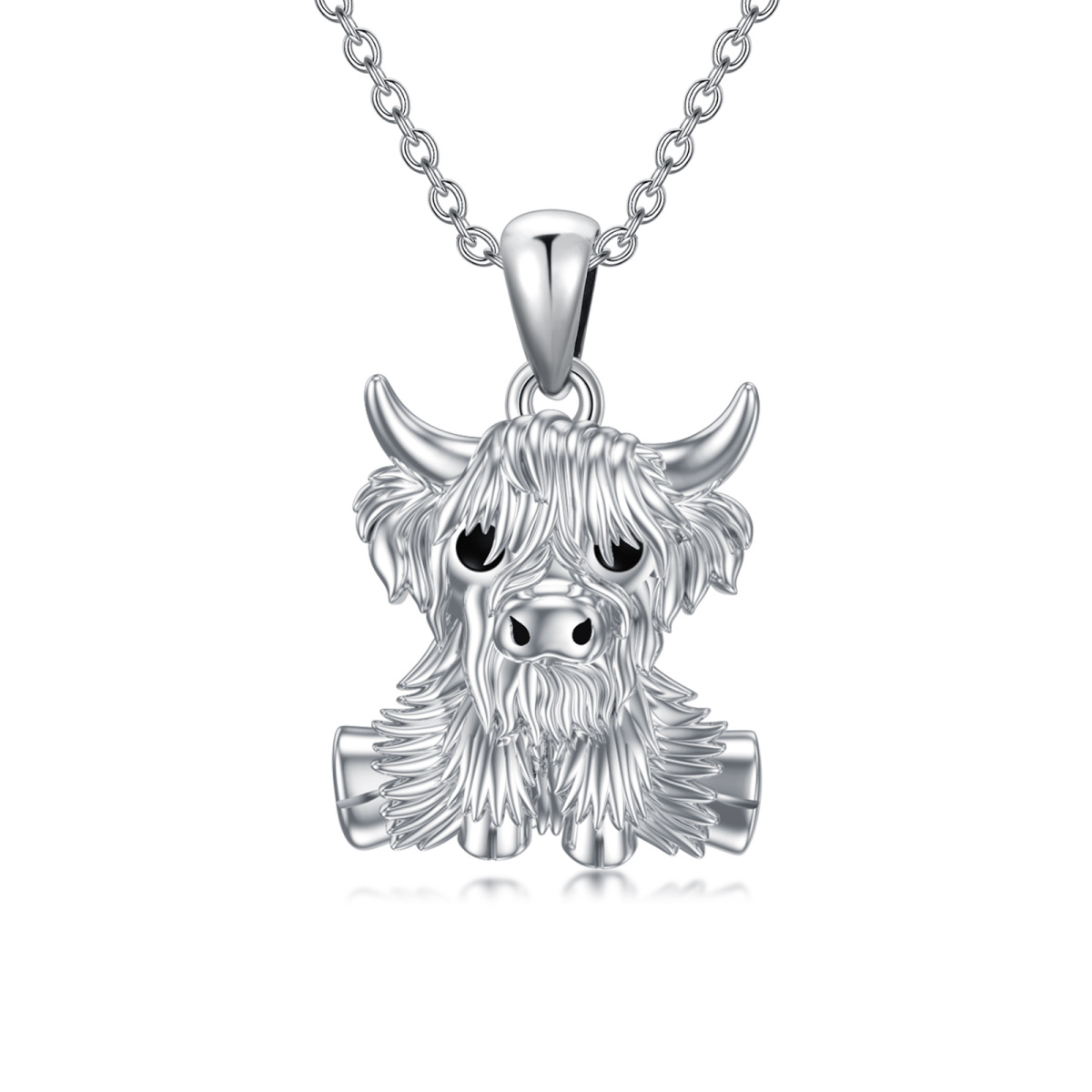 Sterling Silver Highland Cow Pendant Necklace-1