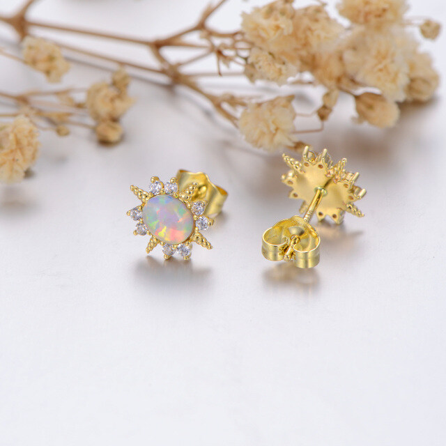 14K Gold Circular Shaped Opal Stud Earrings-3