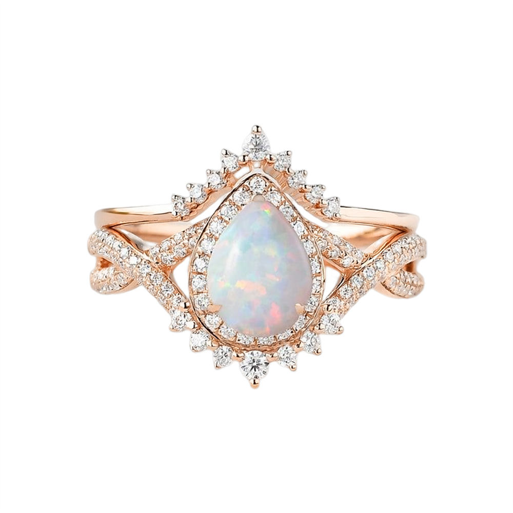 Sterling Silver with Rose Gold Plated Opal Drop Shape Engagement Ring-1