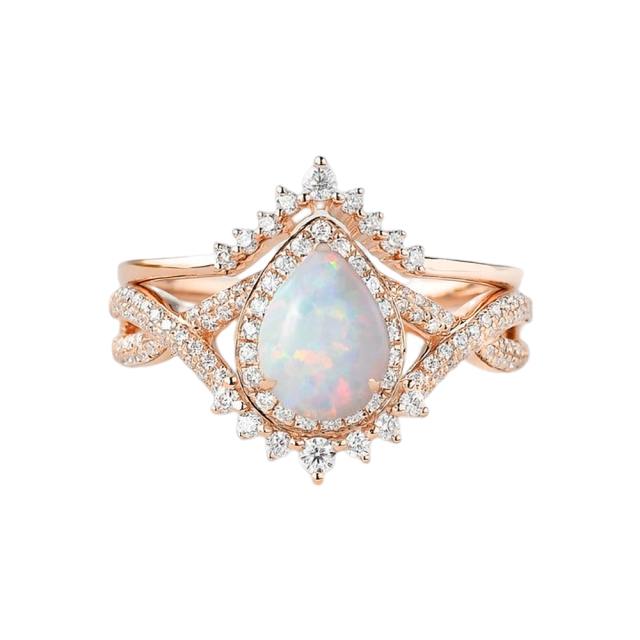 Sterling Silver with Rose Gold Plated Opal Drop Shape Engagement Ring-0