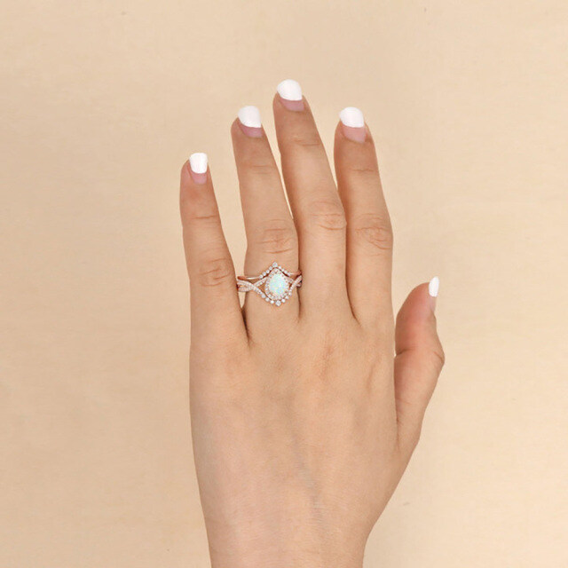 Anel de noivado em prata esterlina com opala banhada a ouro rosa-3