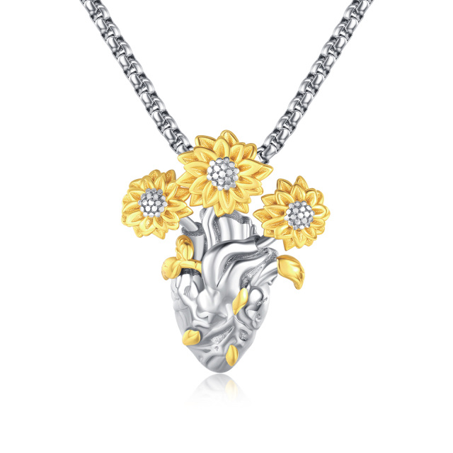 Collier en argent sterling avec pendentif tournesol bicolore-0